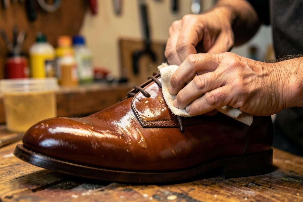 Sole Replacement & Resoling work in progress at a Castle Rock shoe repair workshop